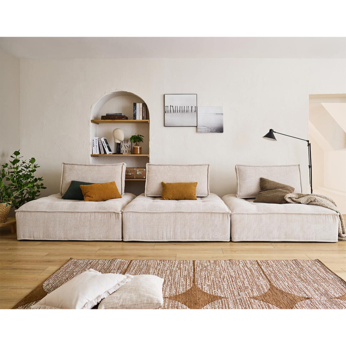 Marisol - canapé modulable droit 3 places - velours texturé - Beige