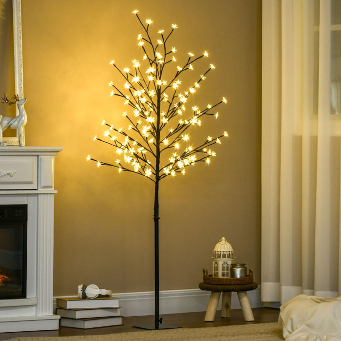 HOMCOM Luz de Árbol de Cerezo con 150 Luces LED IP44 Blanco Cálido Lámpara Decorativa de Flor de Cerezo con Ramas Flexibles para Salón Fiestas Interiores 17x17x150 cm Negro