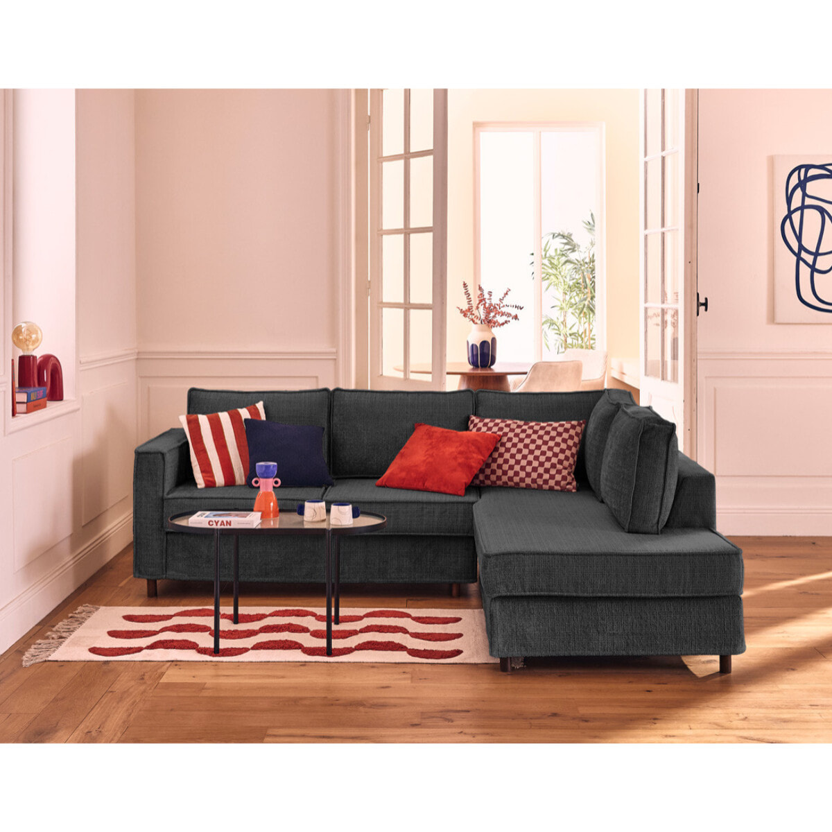 Housse en velours texturé pour canapé déhoussable Jake d'angle droit 5 places - Gris Anthracite