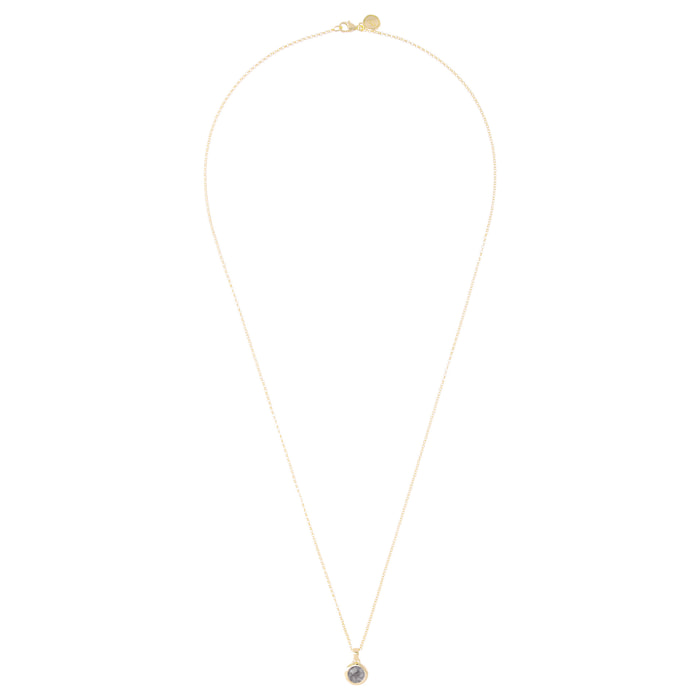 Collana con Pendente in Quarzo Grigio Sfaccettato Placcata Oro Giallo 18kt