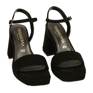 Sandalias de ante negras, tacón de 8 cm