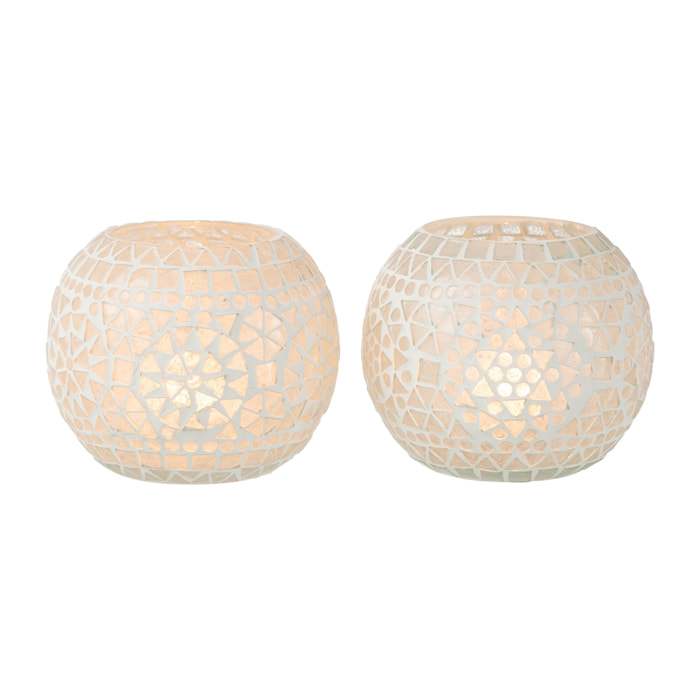 J-Line bougeoir Mosaïque Eki - verre - blanc - large - 2 pcs