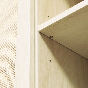 Aparador 3 Puertas de Rejilla de Ratán Aparador para Salón Nórdico con Estantes Ajustables para Comedor Entrada Dormitorio Natural 136x41x70 cm