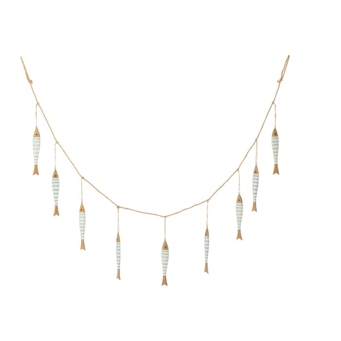 J-Line Guirlande Poisson - bois - naturel/bleu clair