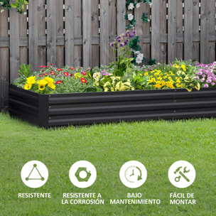 Jardinera Elevada de Acero Galvanizado Huerto Urbano para Cultivar Plantas Flores Hierba Macetero Grande Exterior Rectangular con Fondo Abierto 241x90,5x30 cm Gris