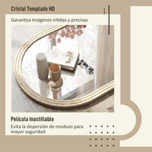 Espejo de Pared Arqueado, Espejo de Baño 60x90 cm con Marco de Imitación de Piedra de 3 Niveles, Estilo Moderno, para Salón, Dormitorio, Entrada y Pasillo, Beige