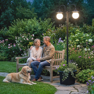 Farola Solar Exterior de Jardín con Macetero 2 Cabezales Impermeable IP44 Encendido/Apagado Automático y Altura Ajustable Luz Solar de Exterior LED para Terraza Patio 53,5x30x182 cm Negro