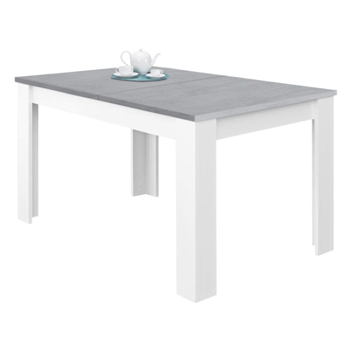 Mesa de comedor extensible Kendra 140 Blanco Artik (Blanco Mate) - Gris Cemento