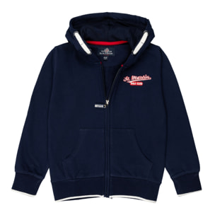 Felpa full zipper con cappuccio e stampa logo Polo Club St Martin Blu