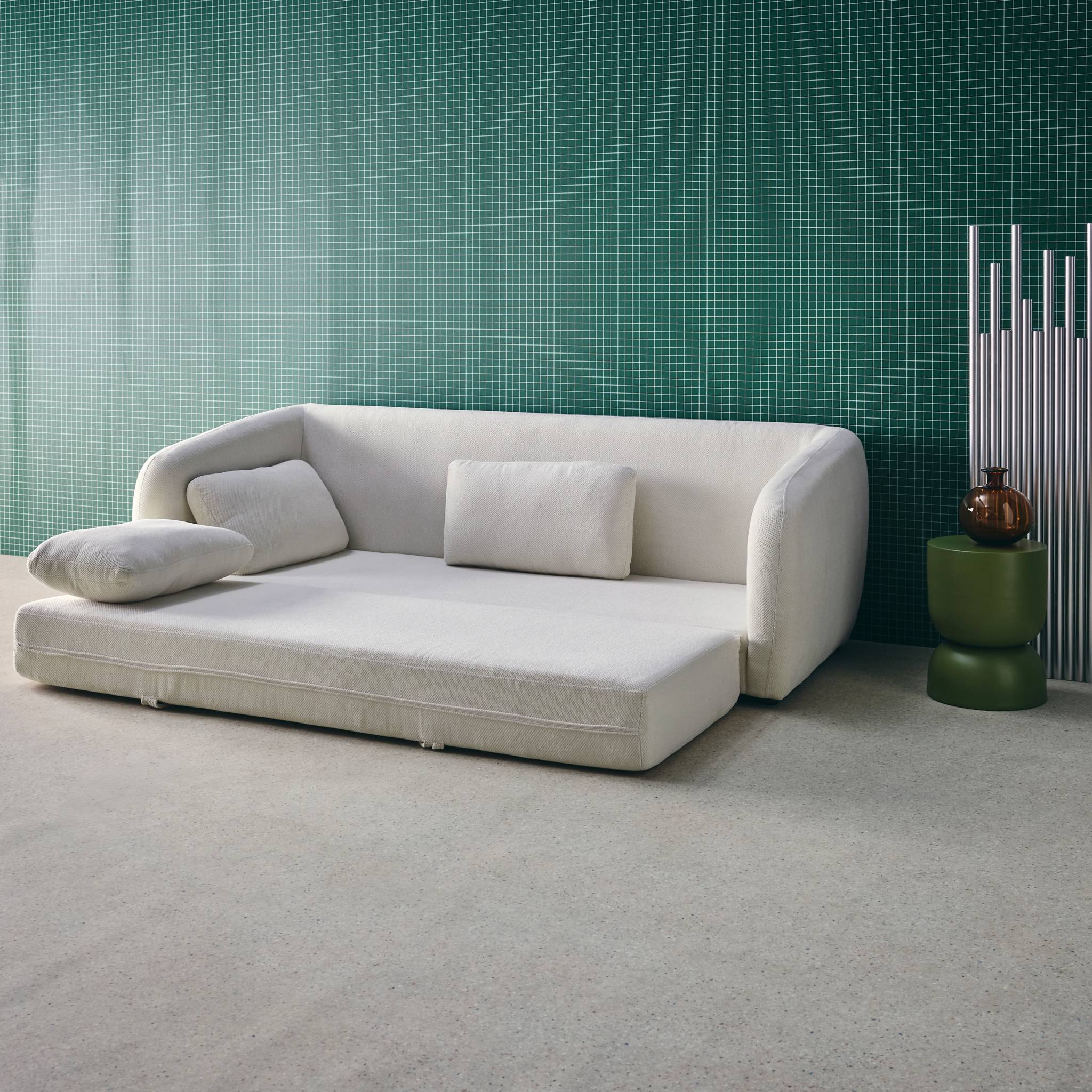 Canapé convertible 3 places tissu chenille blanc - L 220 x P 95 x H 76cm - Twist