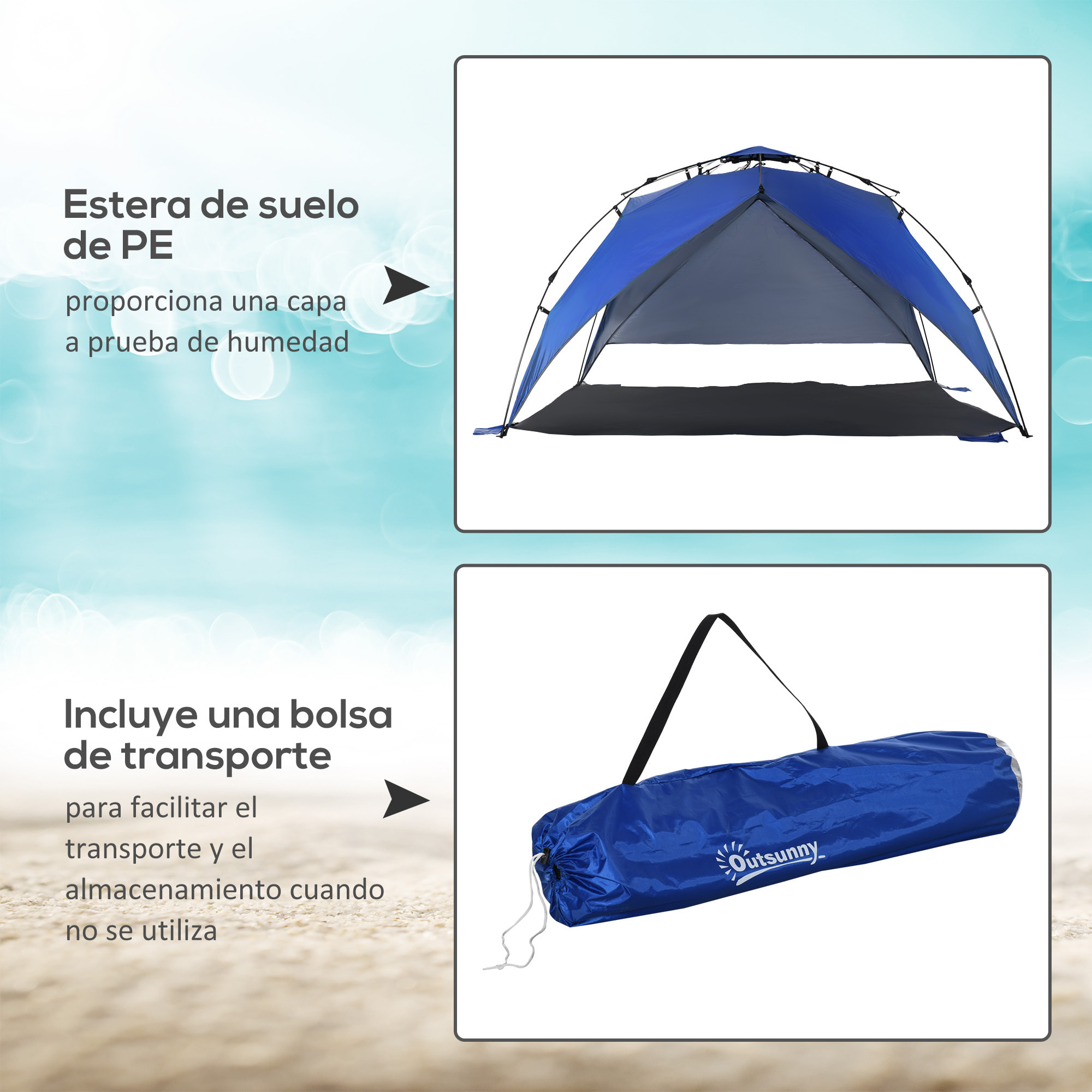 Tienda de Playa Plegable Carpa de Playa con Bolsa de Transporte Apertura Automática Protección UV e Impermeable para Parque Camping 247x247x145 cm Azul