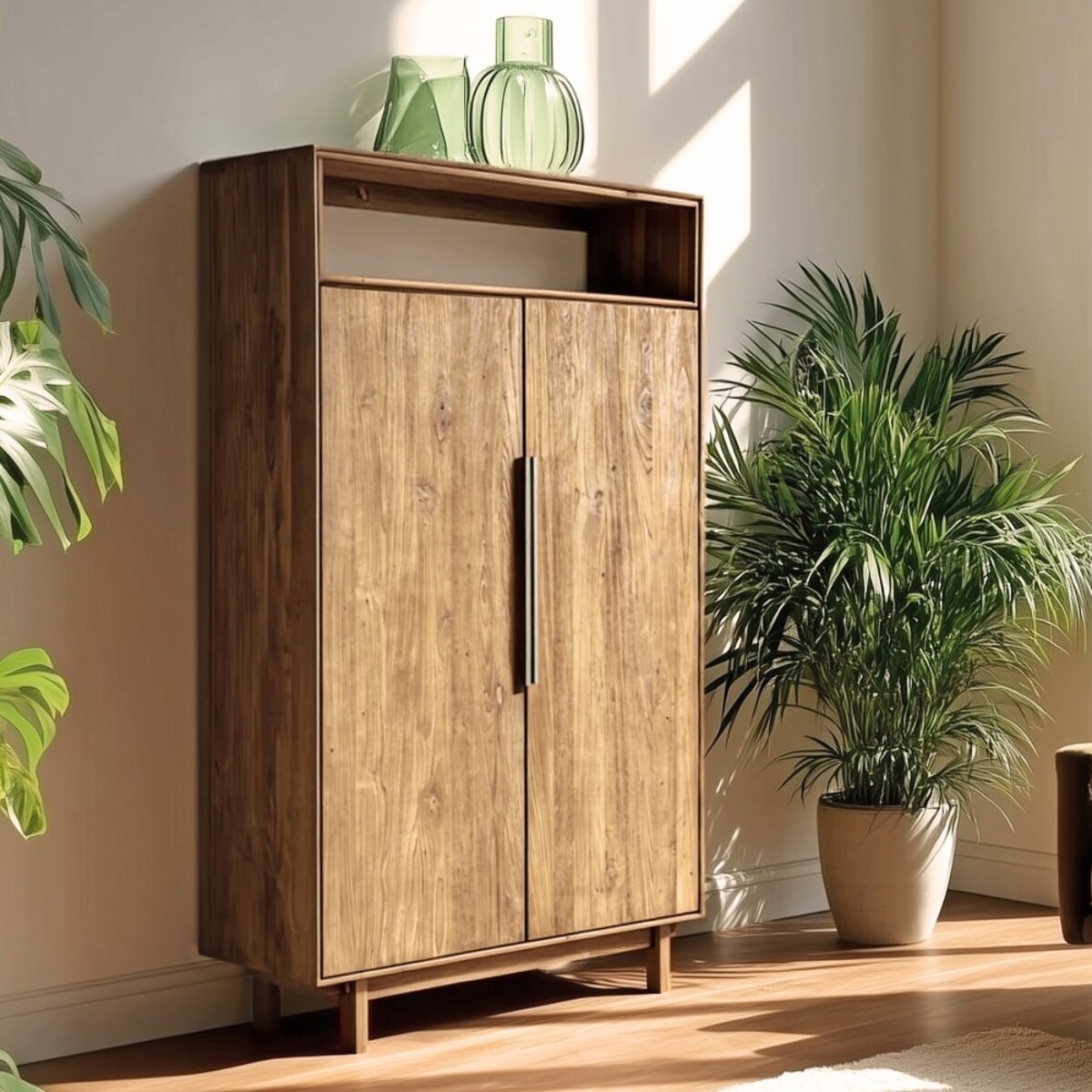 SIXTINE - Buffet 2 portes 1 étagère ouverte 90x155cm en bois de teck recyclé