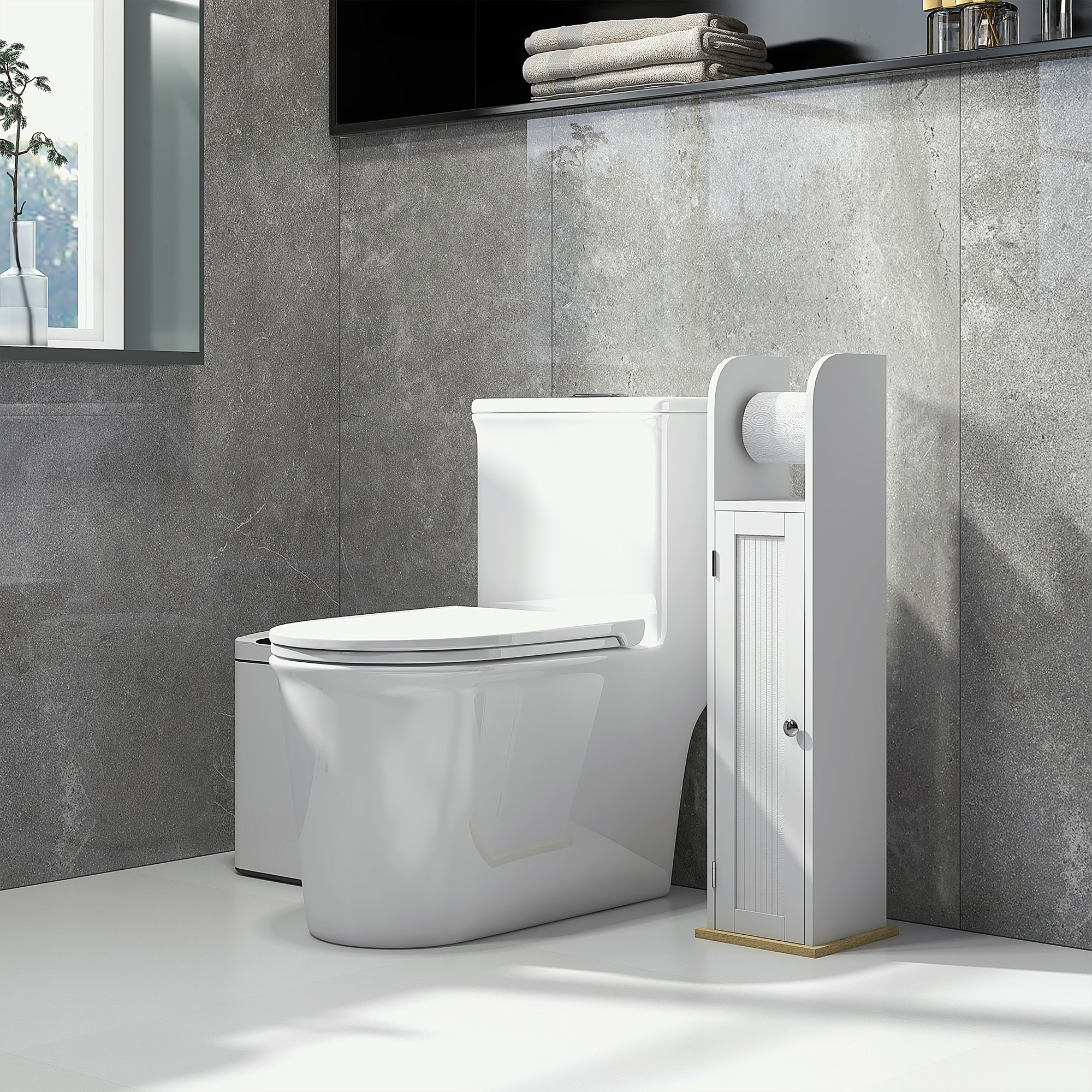 Mueble Auxiliar de Baño Columna de Baño Mueble de Suelo de Baño con Estantes Ajustables y Portarrollos de Papel 20x20x80 cm Blanco