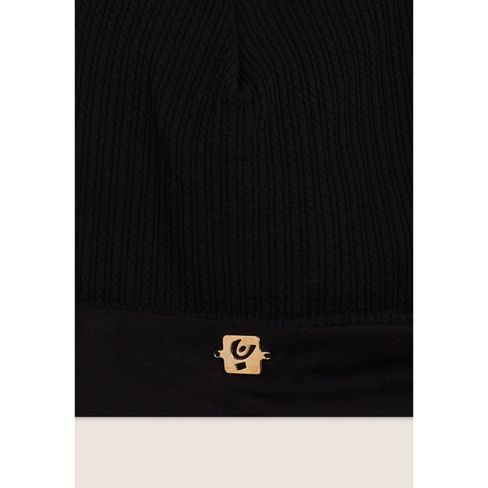 Berretto beanie Junior in maglia con placchetta dorata