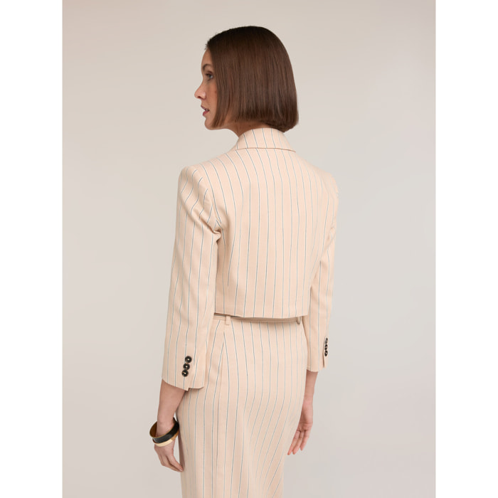 Motivi - Blazer spencer de mezcla de lino a rayas - Beige