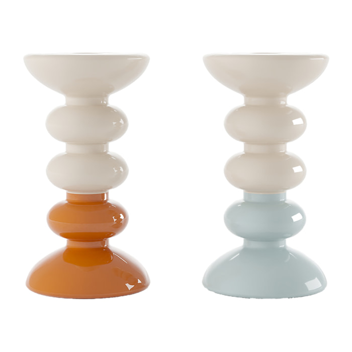 Chelsea - Set de 2 bougeoirs verticaux céramique bicolore