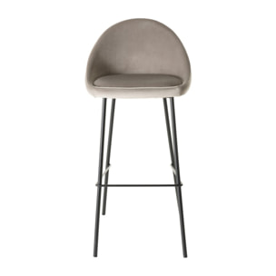 TOM - Lot de 2 tabourets de bar velours chamois beige pieds métal noir hauteur d'assise 80cm