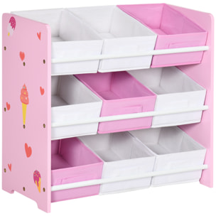 Estantería Infantil con 9 Cajas de Tela no Tejida Extraíbles Organizador de Juguetes para Dormitorio Guardería 63x30x60 cm Rosa