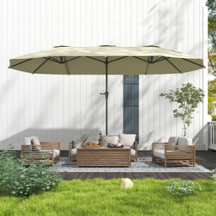 Sombrilla Doble 4x2,2 m Sombrilla Terraza Exterior con Manivela Manual Impermeable y Protección UV30+ Parasol Grande para Terraza Playa Piscina Crema