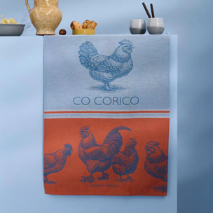 Torchon pur coton motif jacquard bleu orange Co corico tango