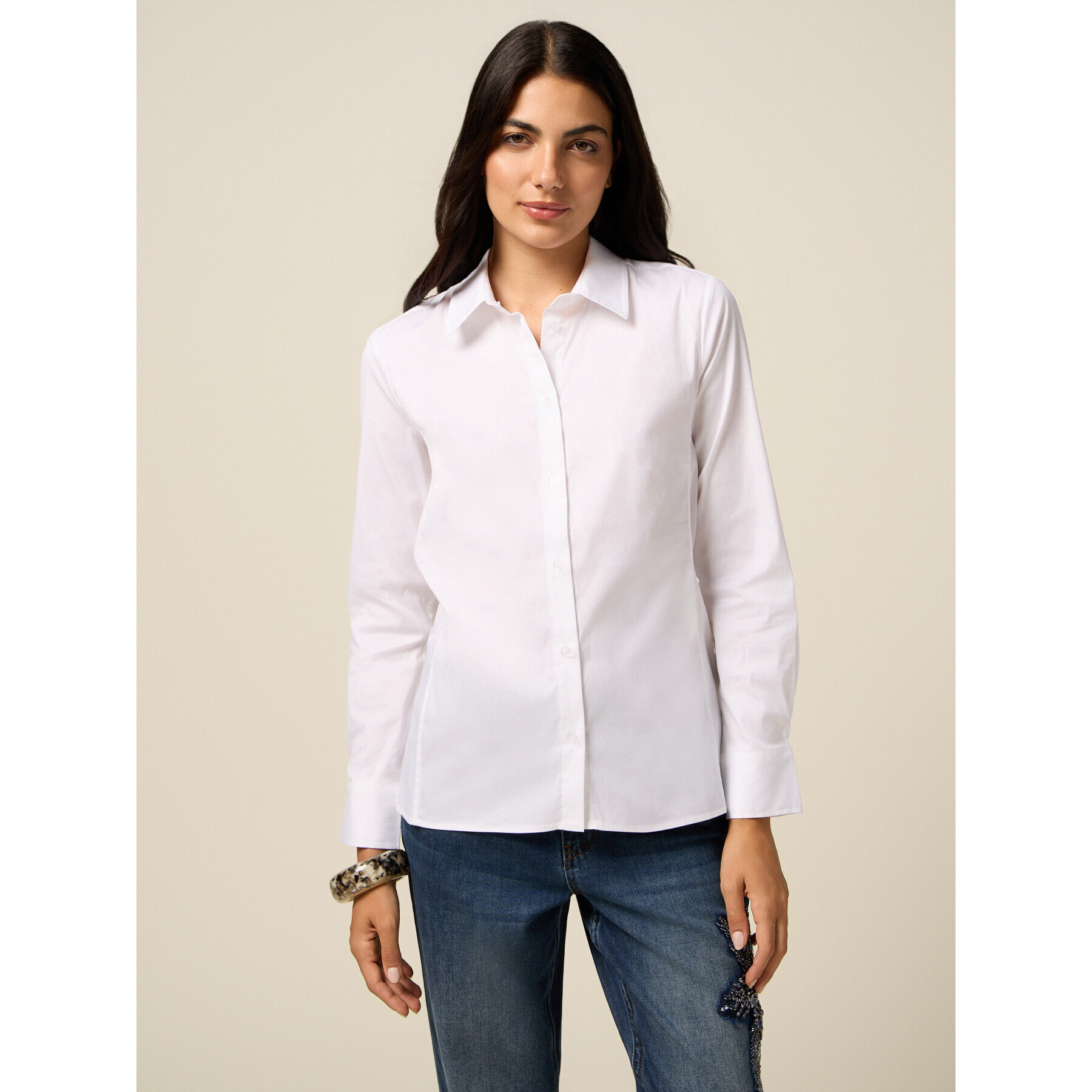 Oltre - Camisa básica de popelina - Blanco