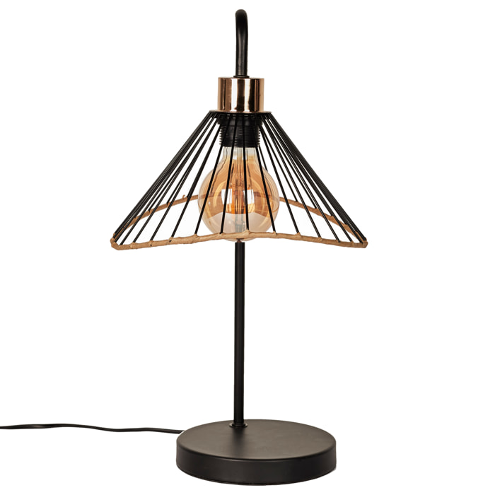 Lampe A Poser Abat Jour Noir Et Rotin