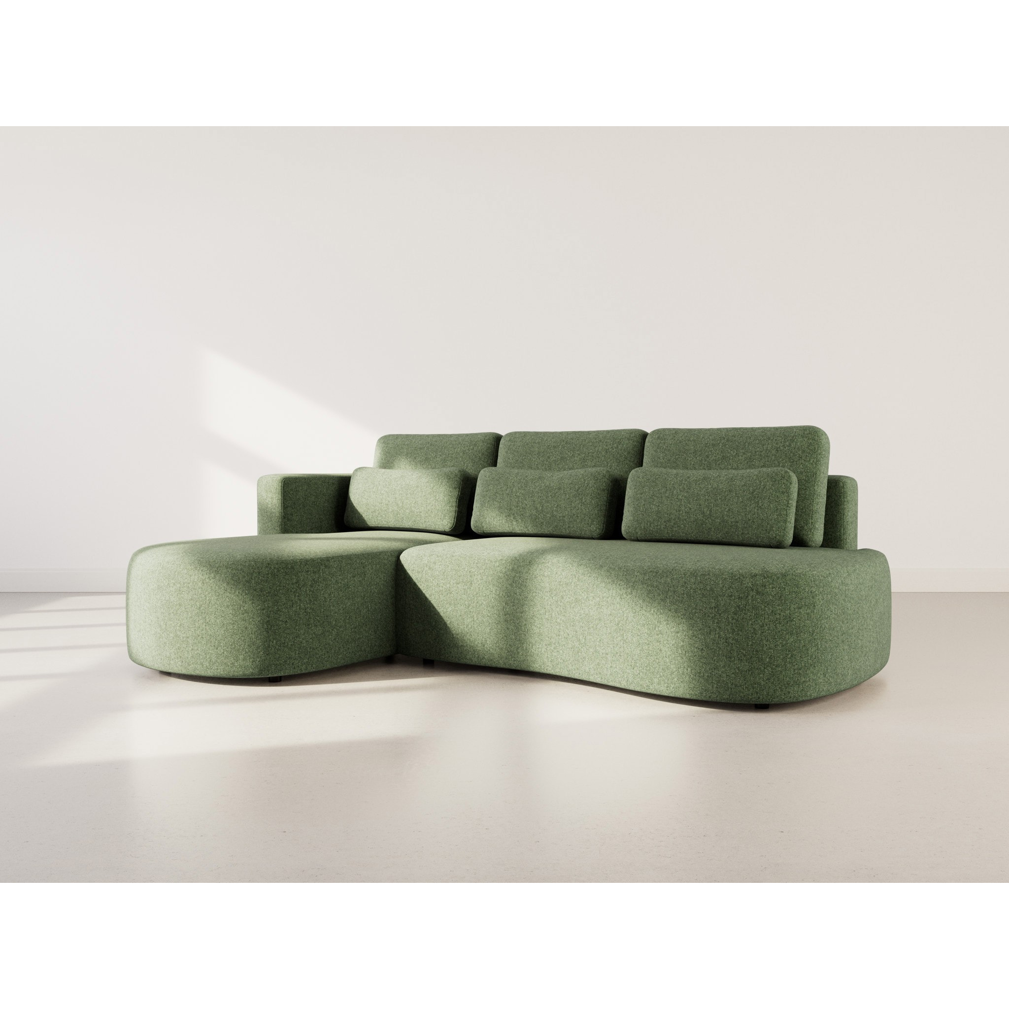 Mahina - canapé d'angle gauche 4 places convertible avec coffre en tissu texturé - Vert