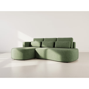 Mahina - canapé d'angle gauche 4 places convertible avec coffre en tissu texturé - Vert
