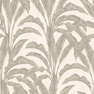 Papier peint feuilles bananier tropical taupe blanc