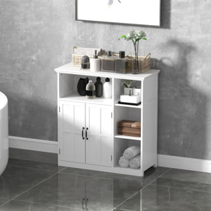 Meuble salle de bain - meuble bas 2 portes étagère tiroir 3 niches - 80x34x81cm - blanc noir