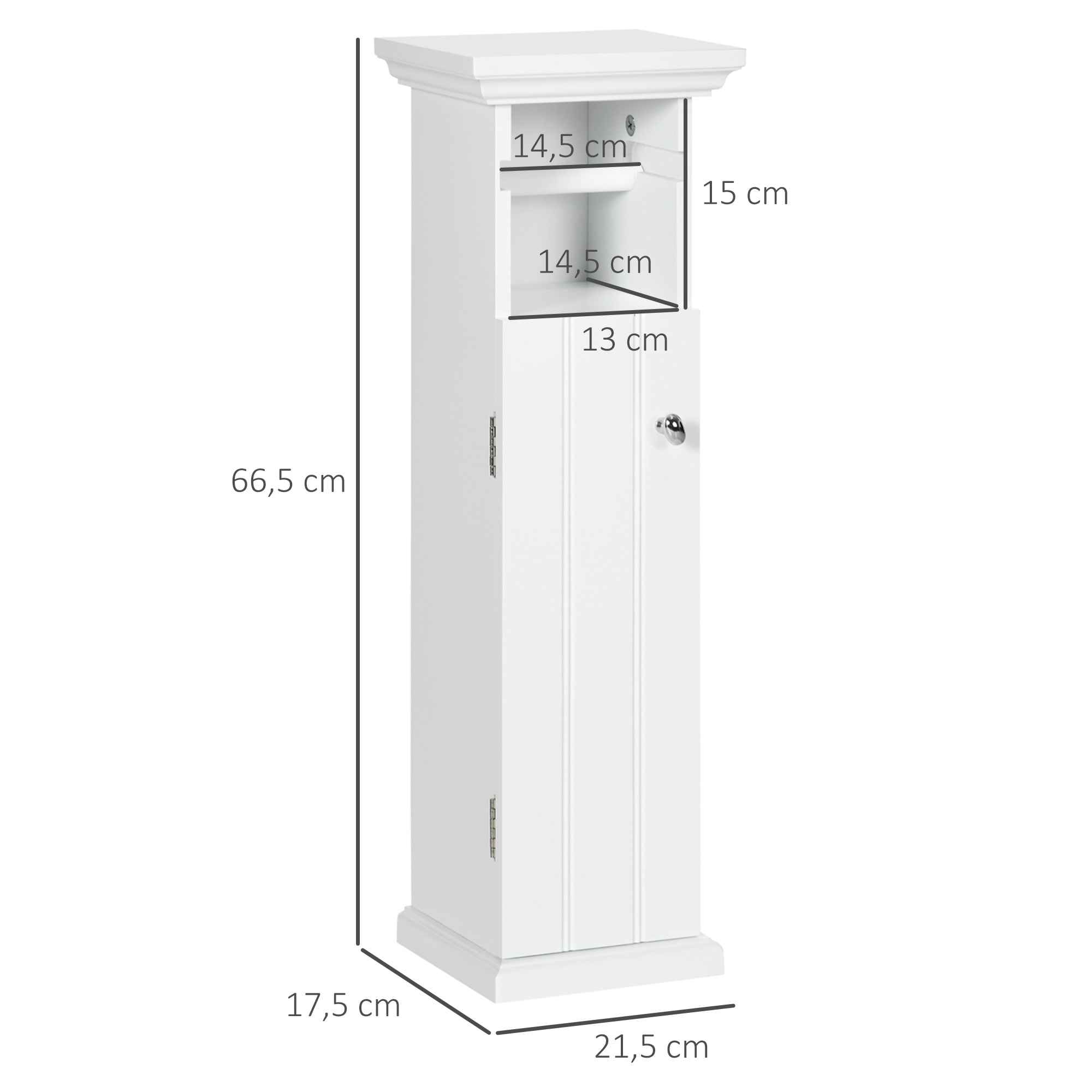 Meuble WC armoire toilette - porte, support papier - dim. 21L x 17l x 66H cm - blanc