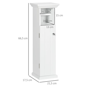 Meuble WC armoire toilette - porte, support papier - dim. 21L x 17l x 66H cm - blanc