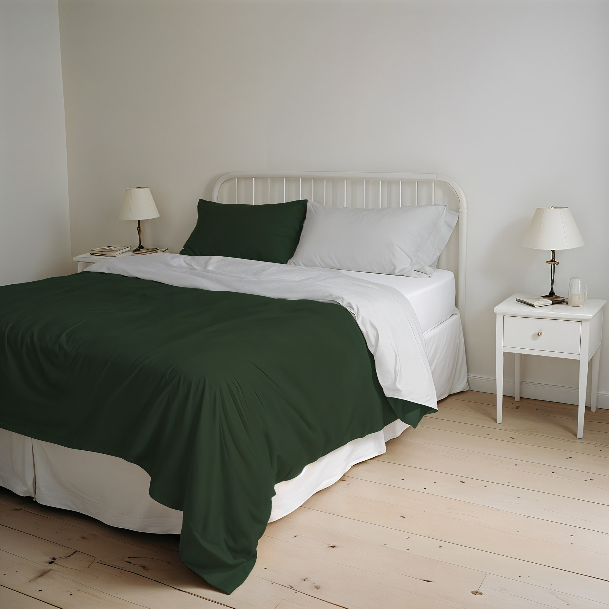 PARURE COPRIPIUMINO NATURAL COLOR, 100% Cotone, Made in Italy - VERDE OLIVA/GRIGIO CHIARO