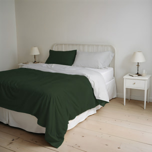 PARURE COPRIPIUMINO NATURAL COLOR, 100% Cotone, Made in Italy - VERDE OLIVA/GRIGIO CHIARO