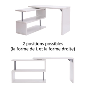 Bureau informatique modulable avec bibliothèque design métal chromé blanc - HOMCOM