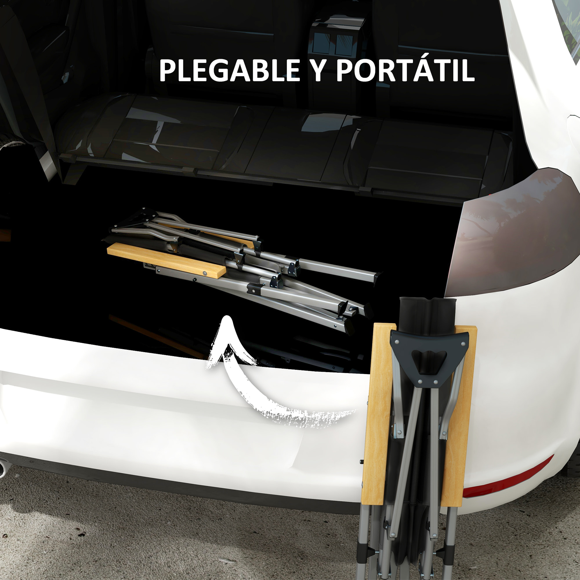 Silla de Camping Plegable de Aluminio con Respaldo Ajustable Reposabrazos de Madera Silla de Jardín Portátil con Bolsa de Transporte para Exterior Piscina Playa 74x59,5x98 cm Negro