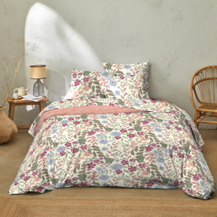 Parure housse de couette 100% coton motif floral rose - Dalhia