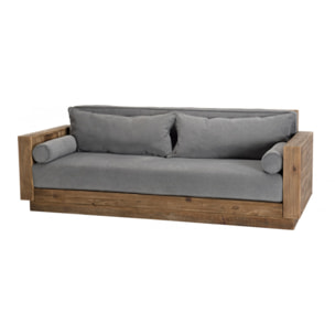 ANDRIAN - Canapé 3 places bois Pin recyclé marron tissu gris