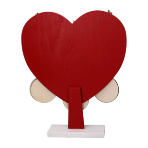 Espositore a forma di cuore in legno con 12 addobbi renna cm29x6,5h35