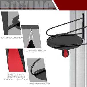 Punching ball poire de vitesse boxe avec support plateau tournant + pompe MDF acier revêtement synthétique rouge noir