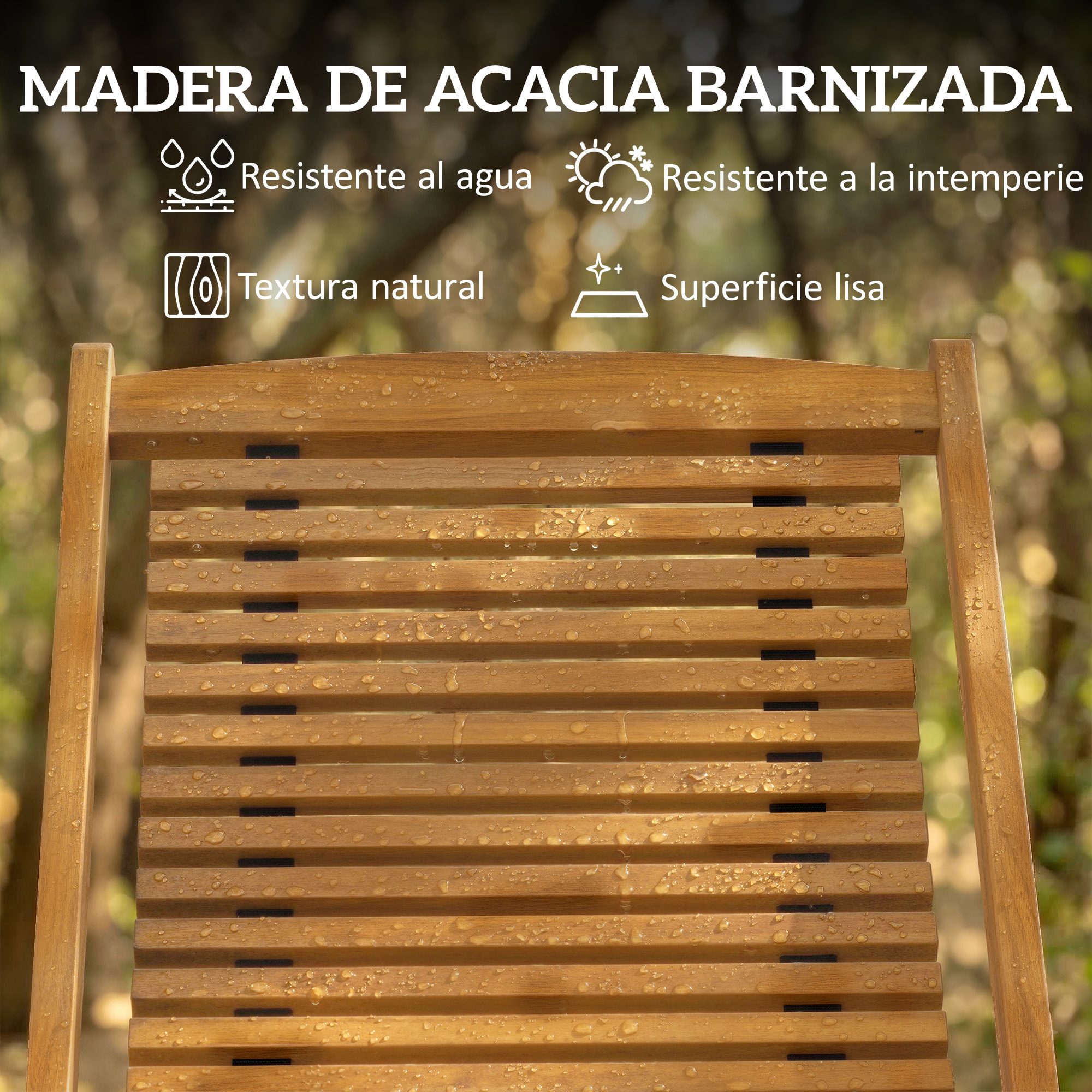 Tumbona Silla Plegable de Madera de Acacia, Silla de Jardín Exterior con Reposapiés Desmontable y Cojín con Reposacabezas, Carga 160 kg, para Terraza, Patio, Playa, 158x61x70 cm, Beige