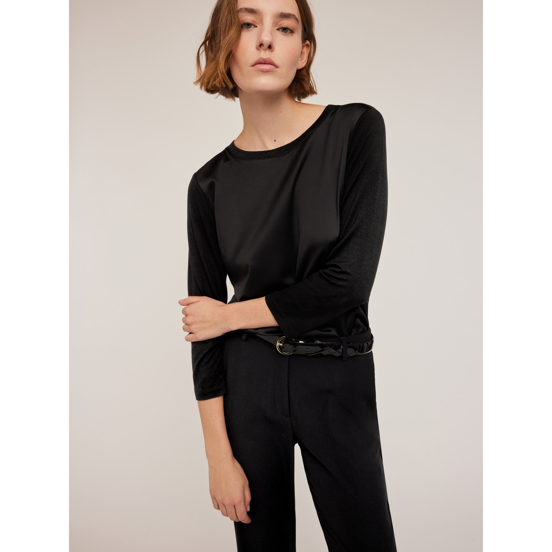 Motivi - T-shirt basic bimaterica - Nero