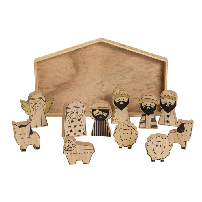 Belén infantil de madera para colores con 11 pzs 28,5x17,3x2cm