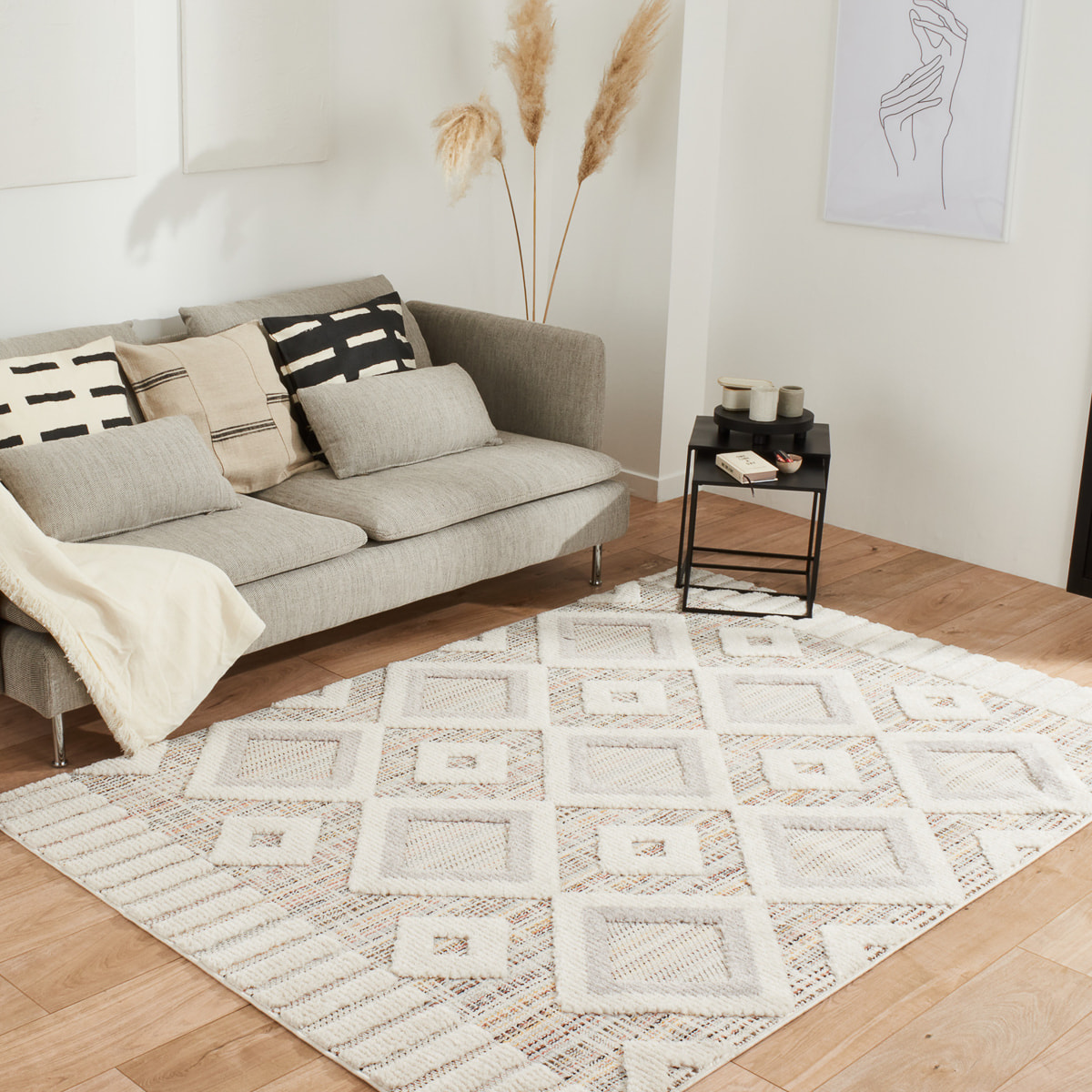 Nala - tapis moderne motif losange, gris