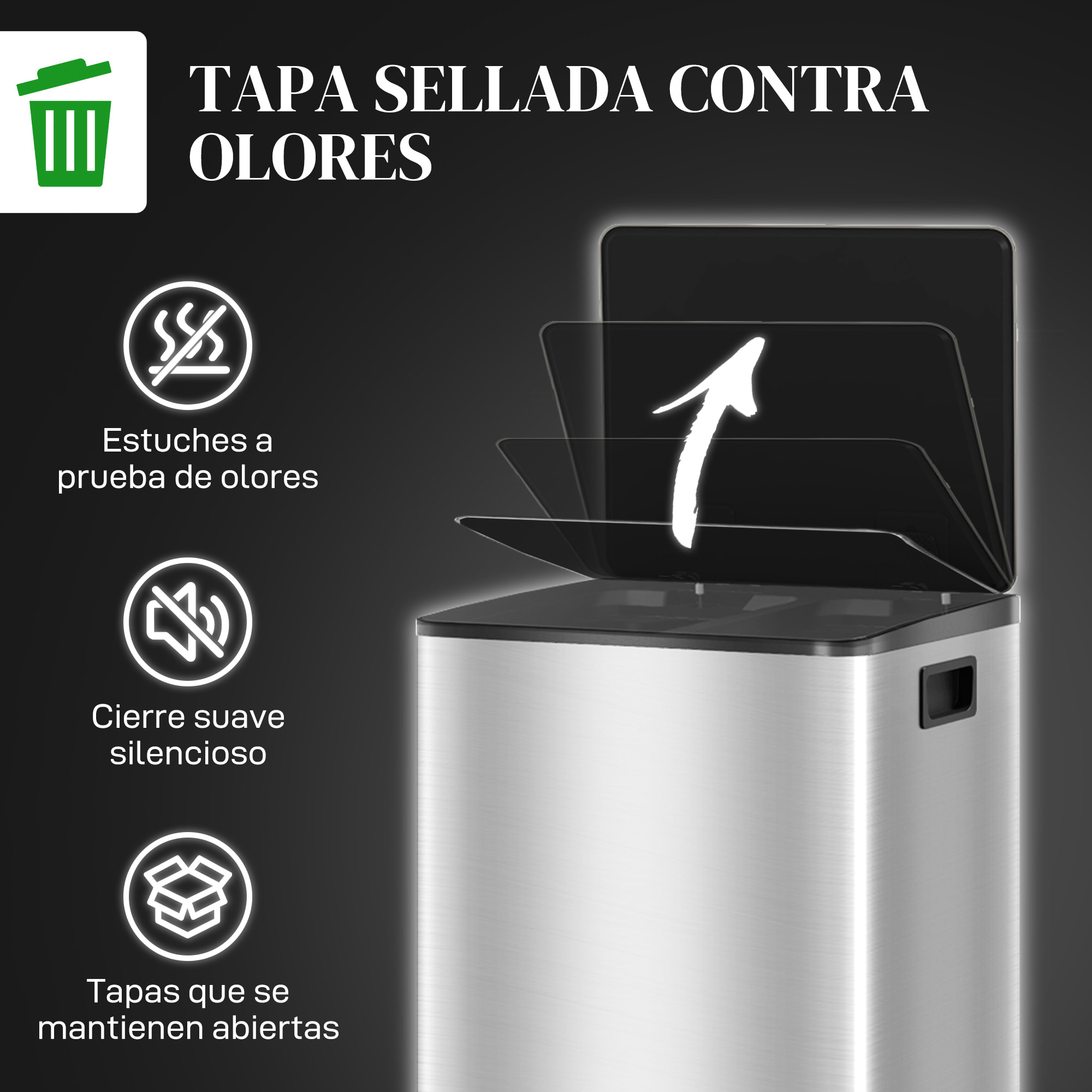 Cubo de Basura de Cocina con 2 Compartimentos 2x30L Papelera de Cocina de Acero Inoxidable con Pedal Tapa de Cierre Suave y Cubo Extraíble para Dormitorio Oficina Salón Plata