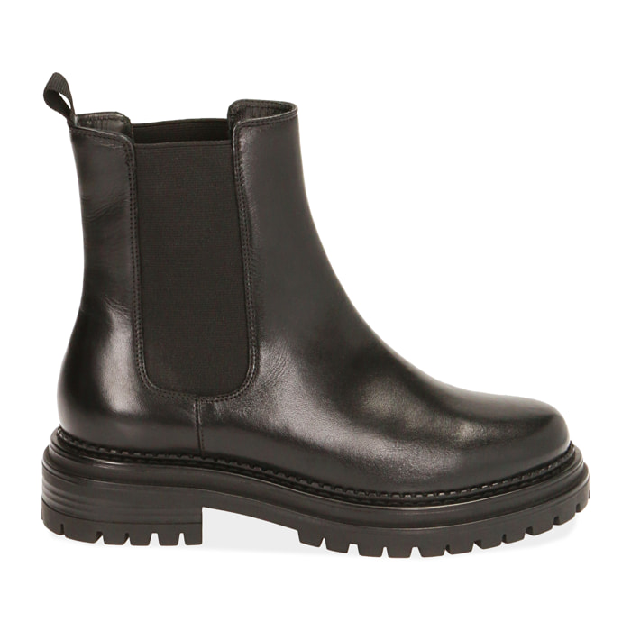 Chelsea boots negras en piel, tacón 4 cm