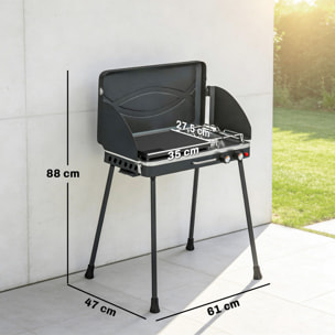 Barbacoa de Gas Portátil 2 en 1, Barbacoa de Gas Propano 7 kW de Mesa o de Pie con Plancha Grande, Patas Desmontables, Protectores de Viento, para Picnic, Camping, Negro
