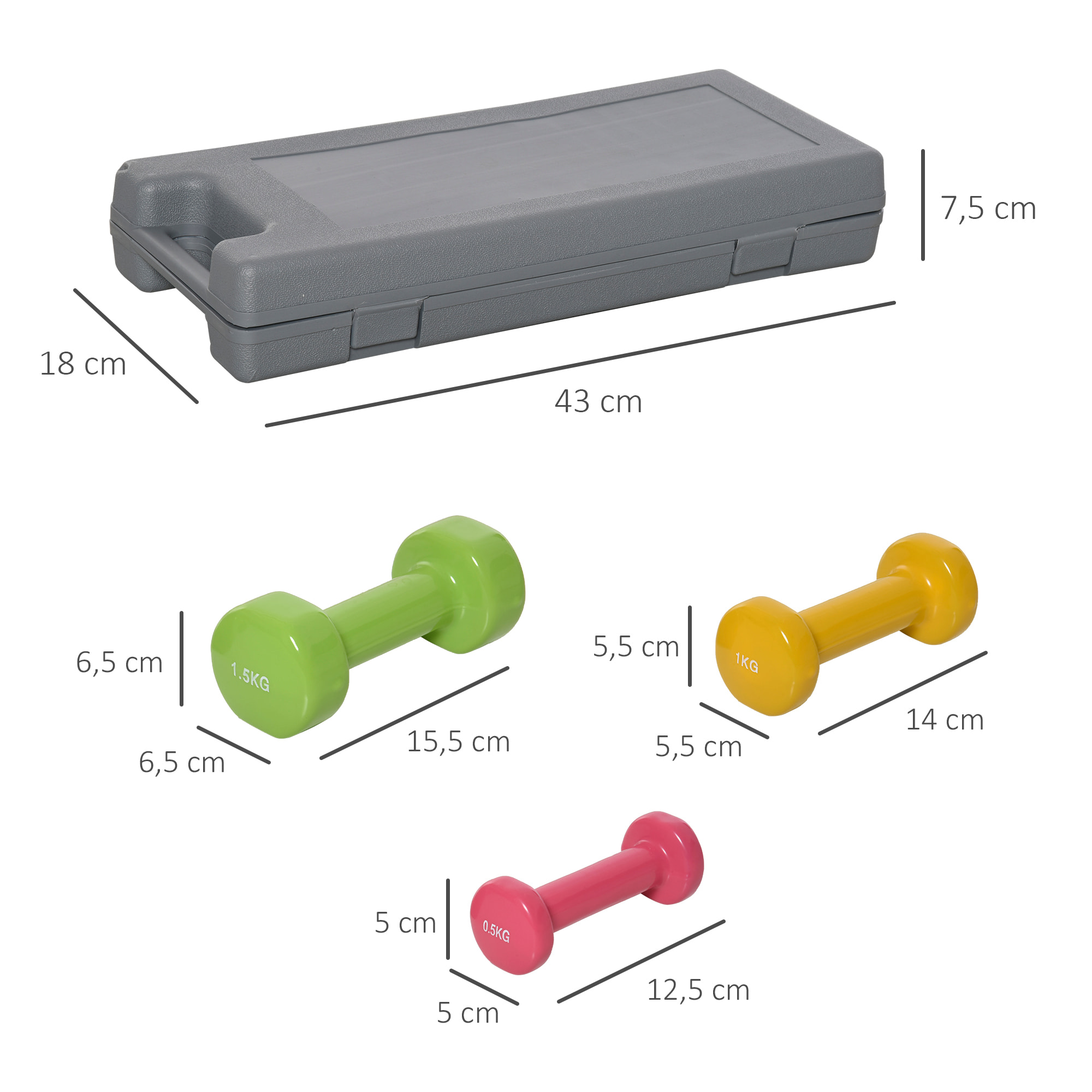 Juego de 6 Mancuernas Hexagonales 3 Pares 1,5 kg 1 kg 0,5 kg para Ejercicio Casa
