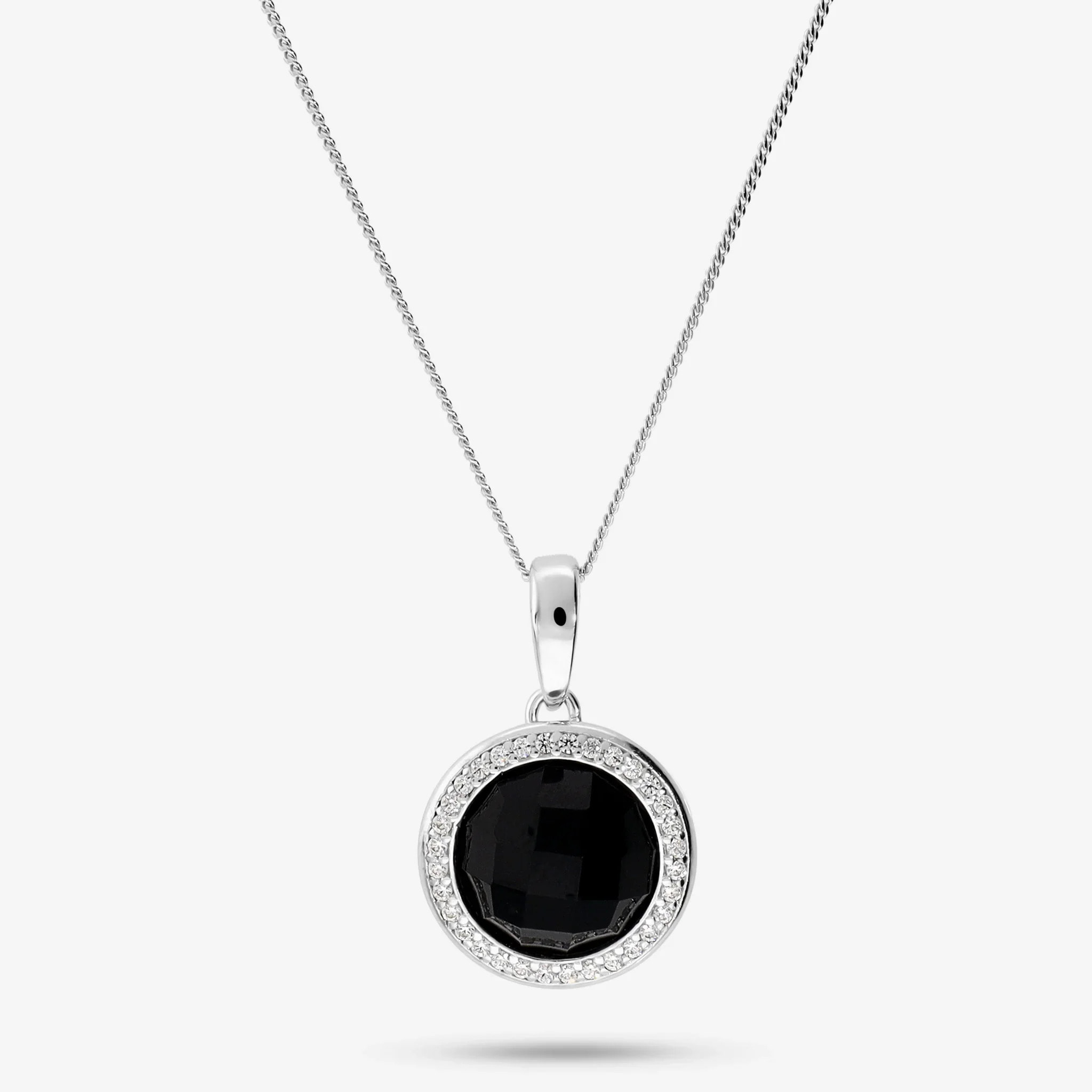 Collana in Argento 925 con Pendente Tondo in Quarzo Rosa e Cubic Zirconia