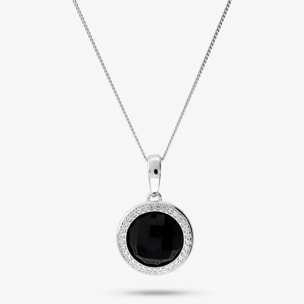 Collana in Argento 925 con Pendente Tondo in Quarzo Rosa e Cubic Zirconia